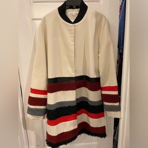 White coat with striped sleeve design